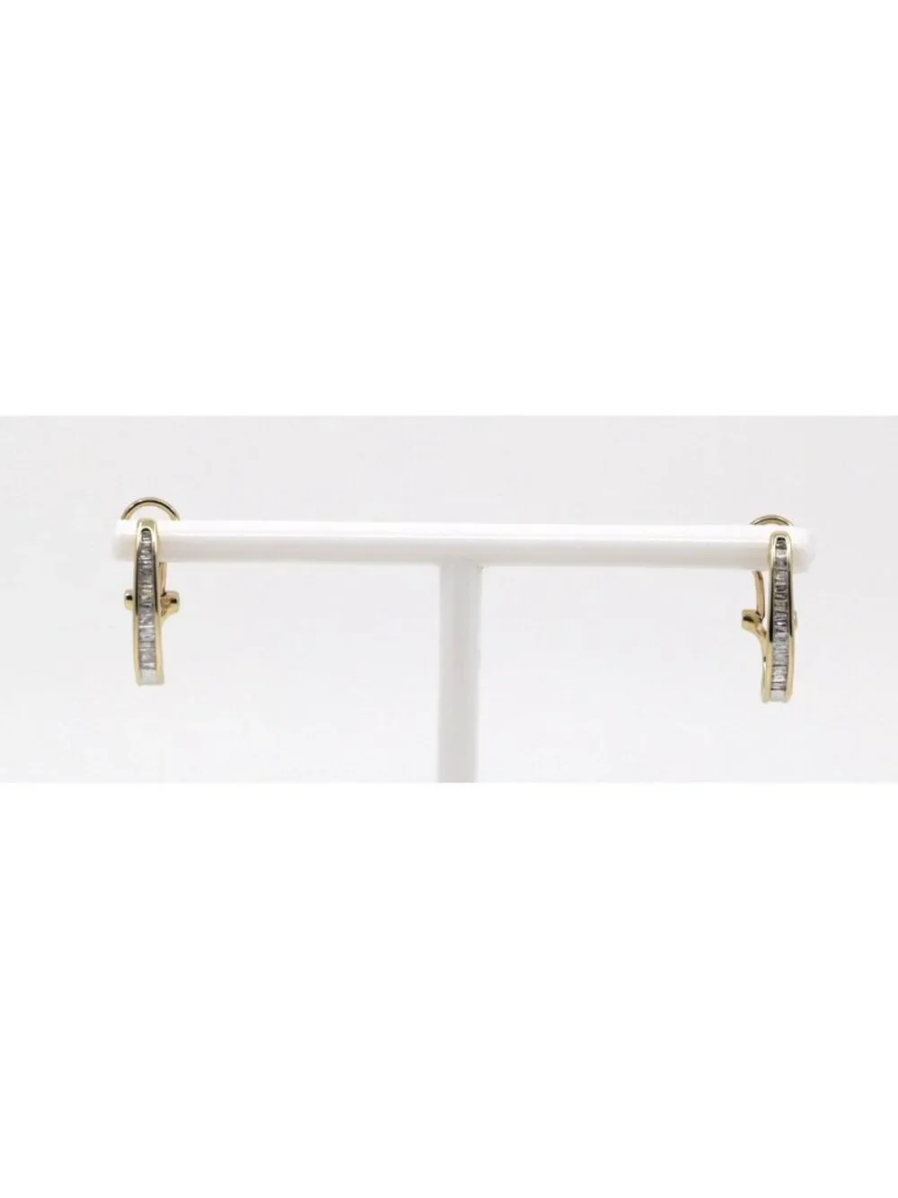 Beautiful 10K Karat Solid Yellow Gold Baguette Diamond French Clip Earrings